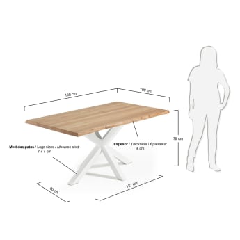 Τραπέζι Argo, καπλαμάς δρυός σε φυσικό φινίρισμα και λευκά ατσάλινα πόδια, 180x100εκ - μεγέθη