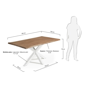 Argo oak veneer table with a distressed finished and white steel legs, 180 x 100 cm - sizes