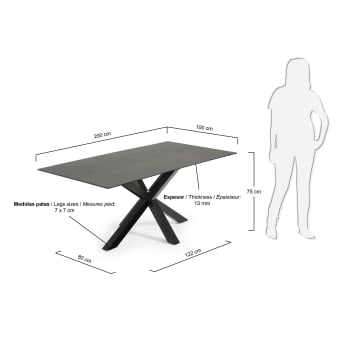 Τραπέζι Argo 200 εκ, πορσελάνη με φινίρισμα Iron Moss και μαύρα πόδια - μεγέθη