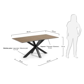 Τραπέζι Argo 180 εκ, πορσελάνη με φινίρισμα Iron Corten και μαύρα πόδια - μεγέθη