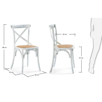 Chaise Alsie en bois de bouleau massif laqué blanc et assise en rotin - dimensions