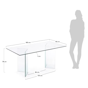 Mesa Burano de cristal 180 x 90 cm - tamaños