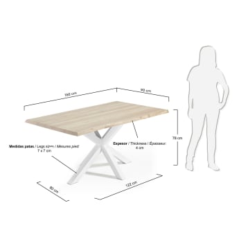 Argo oak veneer table with a whitewashed finish and white steel legs, 160 x 90 cm - sizes