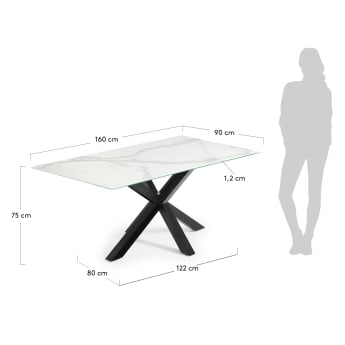 Argo table 160x90 black, porcelain Kalos Blanco - sizes