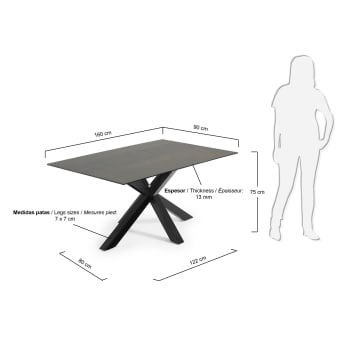 Τραπέζι Argo 160 εκ, πορσελάνη με φινίρισμα Iron Moss και μαύρα πόδια - μεγέθη