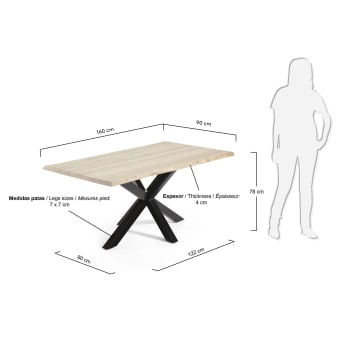 Table Argo en placage de chêne blanchi et pieds en acier finition noire 160 x 90 cm - dimensions
