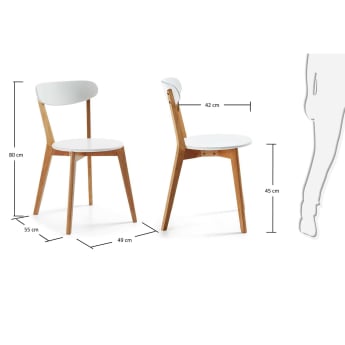 Καρέκλα Areia, λευκή λακαρισμένη μελαμίνη και μασίφ ξύλο δρυός - μεγέθη
