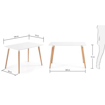 Wad table 120 x 75 cm - sizes