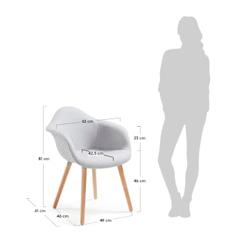 Καρέκλα Kevya, ανοιχτό γκρι και πόδια σε ξύλο οξυάς - μεγέθη