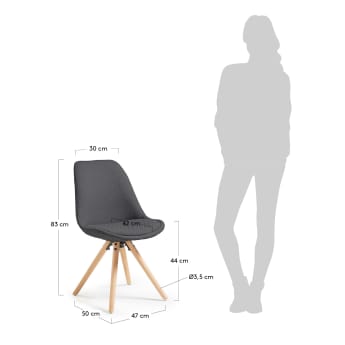 Καρέκλα Ralf με γεμισμένο κάθισμα, σκούρο γκρι και πόδια από μασίφ ξύλο οξυάς - μεγέθη