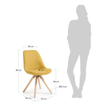 Ralf mustard chair with padded seat and solid beech legs - sizes