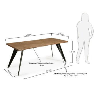 Koda oak veneer table with a distressed finish and black steel legs, 180 x 100 cm - sizes