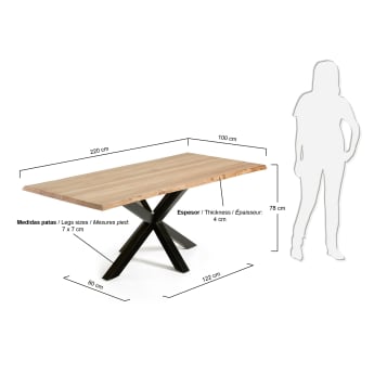 Table Argo placage de chêne avec finition naturelle et pieds en acier noir 220 x 100 cm - dimensions