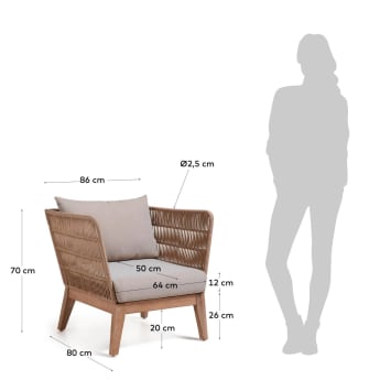 Belleny armchair in beige cord and solid acacia wood, 100% FSC - sizes
