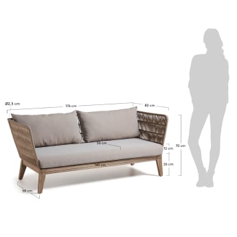 Belleny 3 seater sofa in beige cord and solid acacia wood, 176 cm FSC 100% - sizes