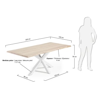 Table Argo placage de chêne blanchi et pieds en acier finition blanche 220 x 100 cm - dimensions