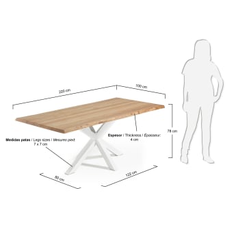 Argo oak veneer table with natural finish and steel legs with white finish 220 x 100 cm - sizes