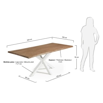 Table Argo placage de chêne effet vieilli et pieds en acier finition blanche 220 x 100 cm - dimensions