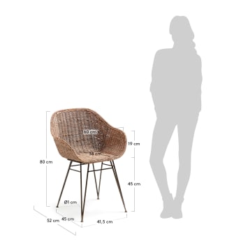 Chart chair made from rattan with black finished steel legs - sizes
