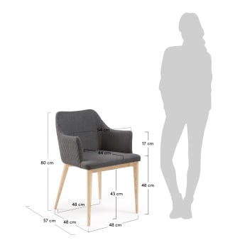 Καρέκλα Croft, σκούρο γκρι, πόδια σε μασίφ ξύλο οξυάς σε φυσικό φινίρισμα - μεγέθη