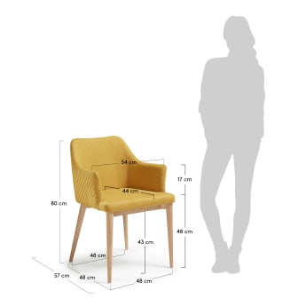 Καρέκλα Croft, μουσταρδί, πόδια σε μασίφ ξύλο οξυάς σε φυσικό φινίρισμα - μεγέθη