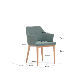 Croft chair in dark green chenille with solid ash wood legs - sizes