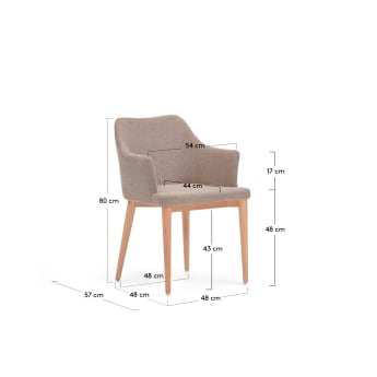 Croft chair in brown chenille with solid ash wood legs - sizes