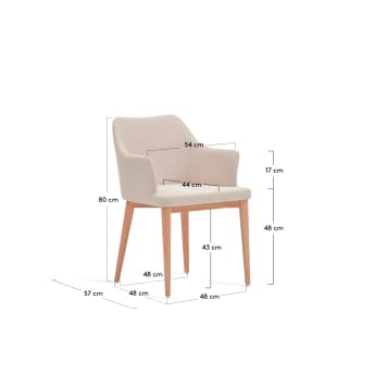 Croft chair in beige chenille with solid ash wood legs - sizes