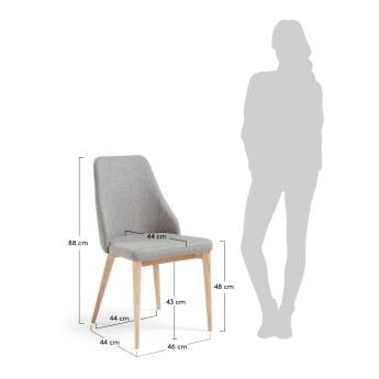 Καρέκλα Rosie, ανοιχτό γκρι και πόδια σε ξύλο οξυάς σε φυσικό φινίρισμα - μεγέθη