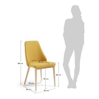 Καρέκλα Rosie, μουσταρδί και πόδια σε ξύλο οξυάς σε φυσικό φινίρισμα - μεγέθη