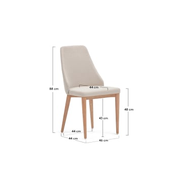 Καρέκλα Rosie, μπεζ chenille, πόδια σε μασίφ ξύλο οξυάς σε φυσικό φινίρισμα - μεγέθη
