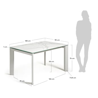 Axis porcelain extendable table in White Kalos finish with grey legs 140 (200) cm - sizes