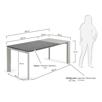 Axis porcelain extendable table in Volcano Rock finish with grey legs 140 (200) cm - sizes