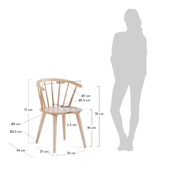 Trise MDF and solid rubber wood chair with natural lacquer - sizes