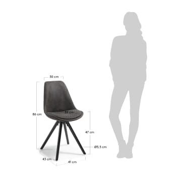 Καρέκλα Ralf, σκούρο γκρι τεχνόδερμα και μασίφ ξύλινα πόδια οξύάς σε μαύρο φινίρισμα - μεγέθη
