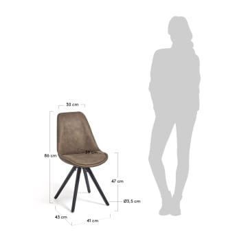 Καρέκλα Ralf, καφέ συνθετικό δέρμα, μασίφ ξύλινα πόδια οξυάς σε μαύρο φινίρισμα - μεγέθη
