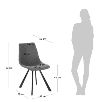 Καρέκλα Alve, ανοιχτό γκρι και μαύρα ατσάλινα πόδια - μεγέθη