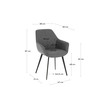 Καρέκλα Amira, ανοιχτό γκρι και μαύρα ατσάλινα πόδια - μεγέθη