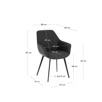 Καρέκλα Amira, σκούρο γκρι και μαύρα ατσάλινα πόδια - μεγέθη