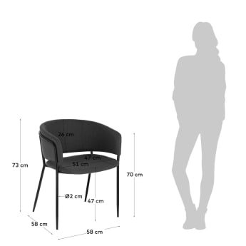 Krzesło Runnie w kolorze ciemnoszarym z nogami z czarnej stali lakierowanej - rozmiary