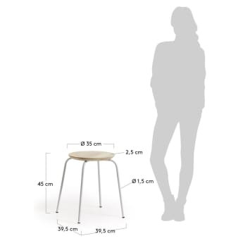 Poggiapiedi Ren in legno massello di mango e gambe in acciaio finitura bianca - dimensioni