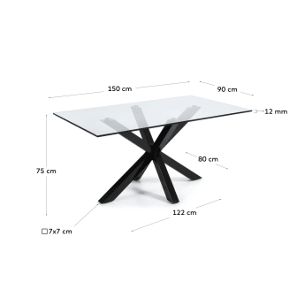 Argo table 150 x 90 cm, epoxy black and transparent glass - sizes