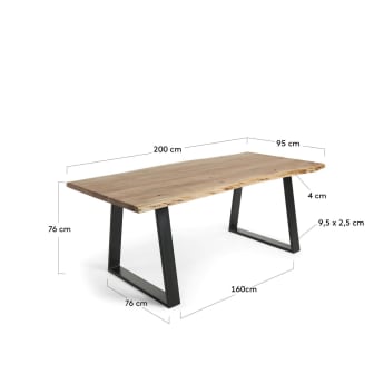 Table Alaia 200 x 95 cm en acacia massif et pieds en acier noir - dimensions