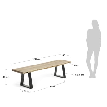 Alaia bench in solid acacia wood with black steel legs 180 cm - sizes