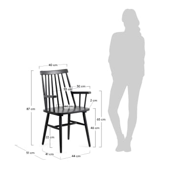 Black Tressia chair with armrests - sizes