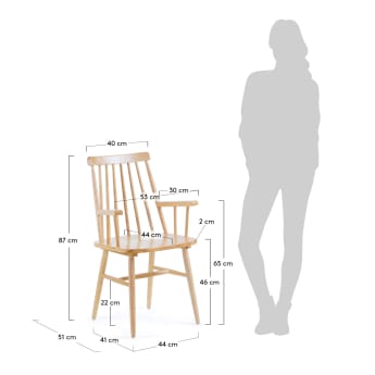 Καρέκλα με μπράτσα Tressia, φυσικό - μεγέθη