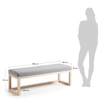 Grey Loya bench in solid beech wood 128 cm - sizes