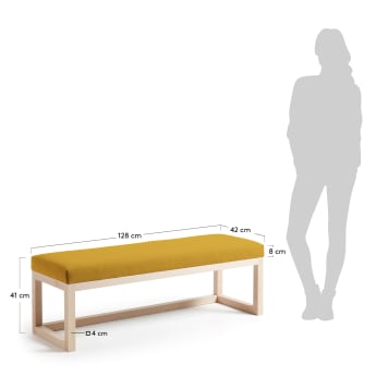 Loya solid beech wood bench in mustard, 128 cm - sizes