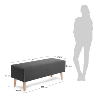Dyla bench in dark grey with solid beech wood legs, 111 cm - sizes