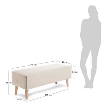 Dyla bench in beige with solid beech wood legs, 111 cm - sizes